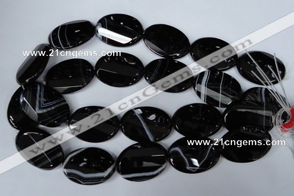 CAG3087 15.5 inches 25*35mm faceted oval black line agate beads