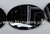 CAG3088 15.5 inches 30*40mm faceted oval black line agate beads