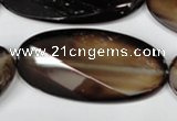 CAG3091 15.5 inches 25*50mm faceted oval black line agate beads