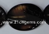 CAG3092 15.5 inches 30*40mm faceted oval black line agate beads