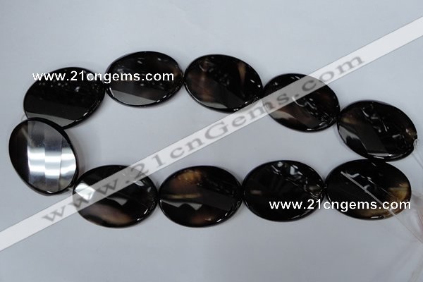 CAG3092 15.5 inches 30*40mm faceted oval black line agate beads