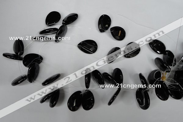 CAG3109 Top-drilled 18*25mm faceted flat teardrop black line agate beads