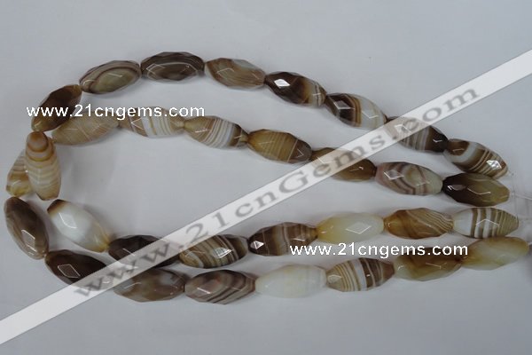 CAG3130 15.5 inches 12*25mm faceted rice brown line agate beads