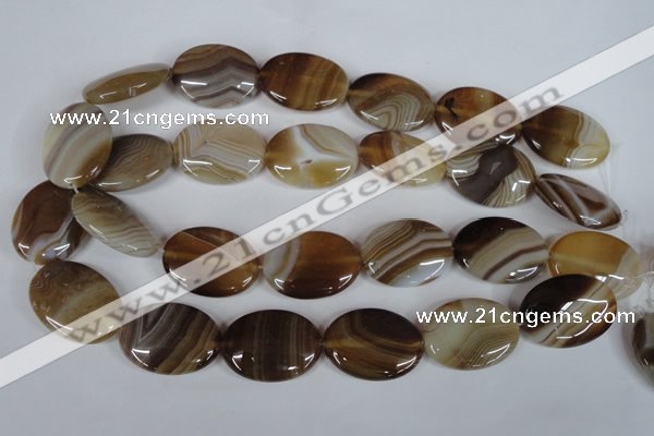 CAG3131 15.5 inches 10*14mm oval brown line agate beads