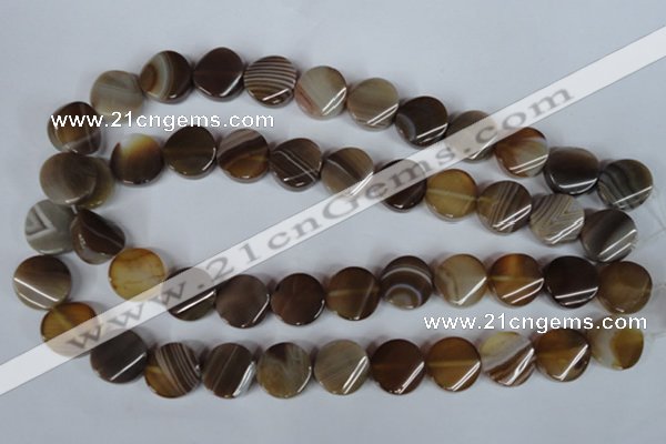 CAG3152 15.5 inches 16mm twisted coin brown line agate beads