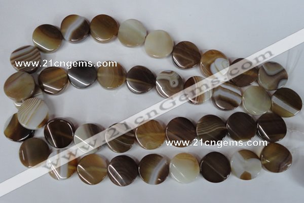 CAG3154 15.5 inches 20mm twisted coin brown line agate beads