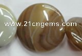 CAG3175 15.5 inches 30mm flat round brown line agate beads