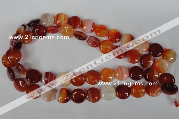 CAG3183 15.5 inches 14mm flat round red line agate beads