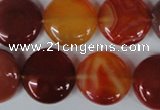 CAG3185 15.5 inches 18mm flat round red line agate beads