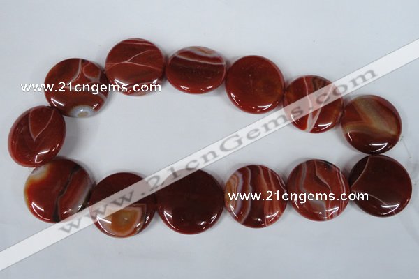 CAG3188 15.5 inches 30mm flat round red line agate beads