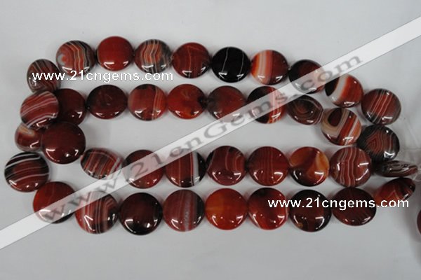 CAG3190 15.5 inches 20mm flat round red line agate beads