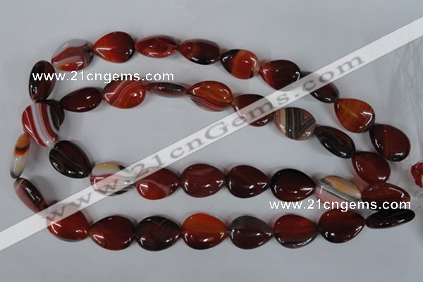 CAG3223 15.5 inches 13*18mm flat teardrop red line agate beads