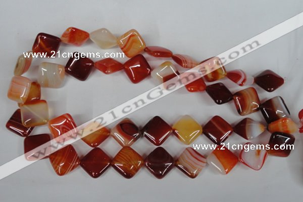 CAG3234 15.5 inches 16*16mm diamond red line agate beads