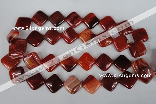 CAG3235 15.5 inches 18*18mm diamond red line agate beads