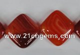 CAG3236 15.5 inches 20*20mm diamond red line agate beads