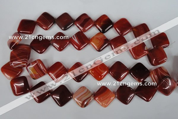 CAG3236 15.5 inches 20*20mm diamond red line agate beads