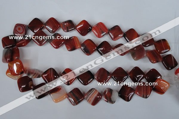 CAG3240 15.5 inches 16*16mm diamond red line agate beads