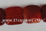 CAG3245 15.5 inches 20*20mm square red line agate beads