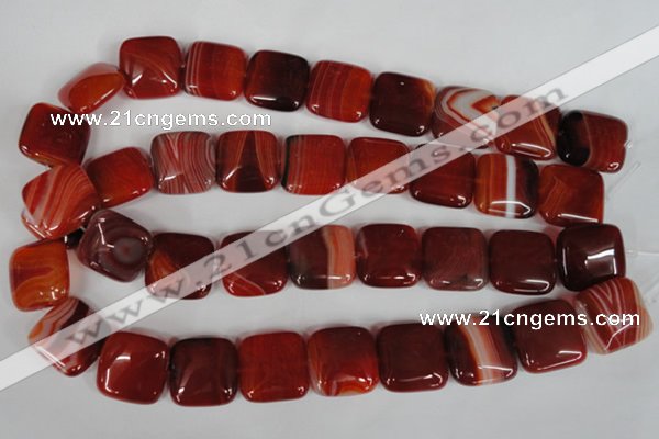 CAG3245 15.5 inches 20*20mm square red line agate beads