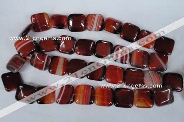 CAG3250 15.5 inches 22*22mm square red line agate beads