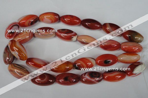 CAG3274 15.5 inches 16*30mm rice red line agate beads