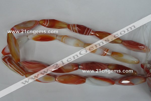 CAG3280 15.5 inches 13*40mm faceted rice red line agate beads