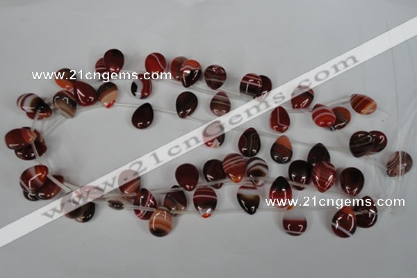 CAG3285 Top-drilled 12*16mm flat teardrop red line agate beads