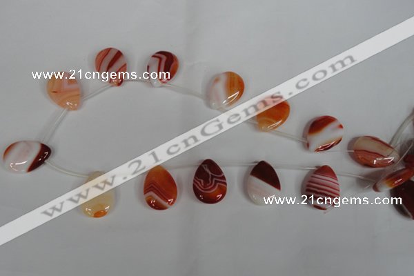 CAG3288 Top-drilled 18*25mm flat teardrop red line agate beads