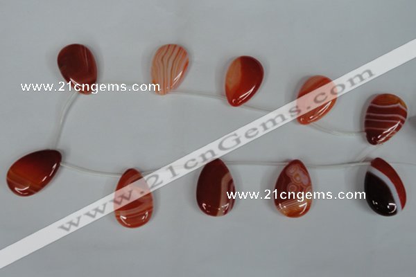 CAG3289 Top-drilled 20*30mm flat teardrop red line agate beads