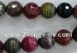 CAG3304 15.5 inches 12mm faceted round colorfull line agate beads