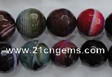 CAG3305 15.5 inches 14mm faceted round colorfull line agate beads