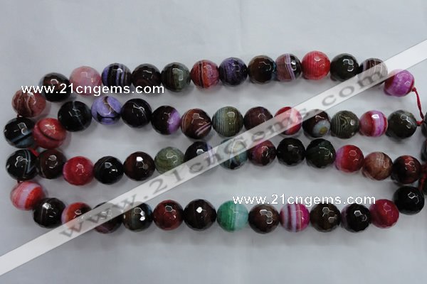 CAG3305 15.5 inches 14mm faceted round colorfull line agate beads