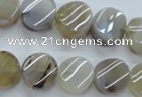 CAG3314 15.5 inches 14mm twisted coin natural grey agate beads