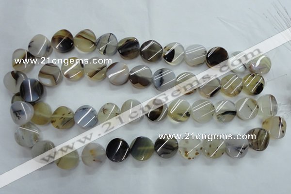 CAG3315 15.5 inches 16mm twisted coin natural grey agate beads