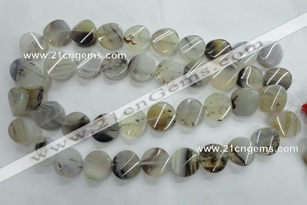 CAG3316 15.5 inches 18mm twisted coin natural grey agate beads