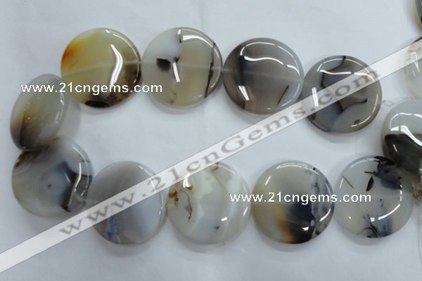 CAG3339 15.5 inches 40mm flat round natural grey agate beads