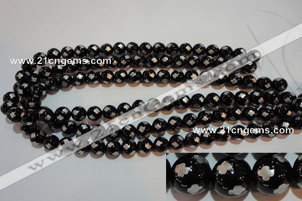 CAG3353 15.5 inches 10mm carved round black agate beads wholesale