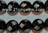 CAG3355 15.5 inches 14mm carved round black agate beads wholesale