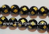 CAG3362 15.5 inches 8mm carved round black agate beads wholesale