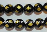 CAG3363 15.5 inches 10mm carved round black agate beads wholesale