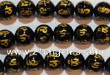 CAG3372 15.5 inches 8mm carved round black agate beads wholesale