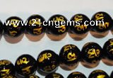 CAG3373 15.5 inches 10mm carved round black agate beads wholesale