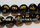 CAG3374 15.5 inches 12mm carved round black agate beads wholesale