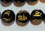 CAG3376 15.5 inches 16mm carved round black agate beads wholesale