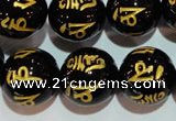 CAG3377 15.5 inches 18mm carved round black agate beads wholesale