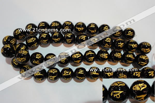 CAG3377 15.5 inches 18mm carved round black agate beads wholesale