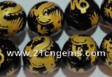 CAG3384 15.5 inches 18mm carved round black agate beads wholesale