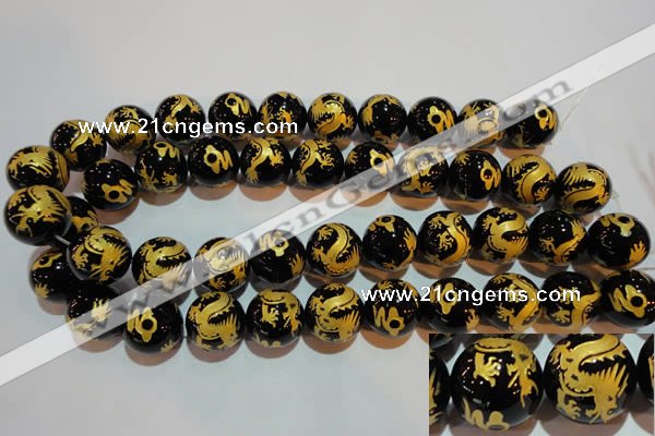 CAG3384 15.5 inches 18mm carved round black agate beads wholesale