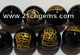 CAG3386 15.5 inches 12mm carved round black agate beads wholesale