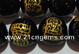 CAG3387 15.5 inches 14mm carved round black agate beads wholesale